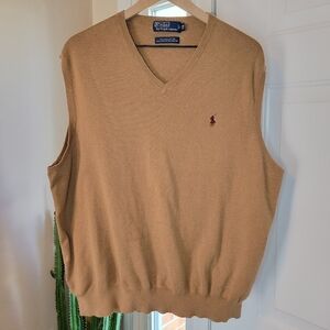 Polo Ralph Lauren Mens 2XB Big Tan V-Neck Sleeveless Sweater Vest Tall